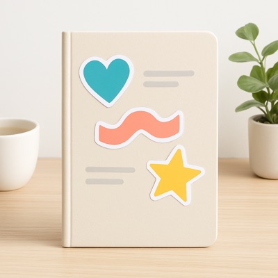 Sticker-Sets auf dem Notizbuch